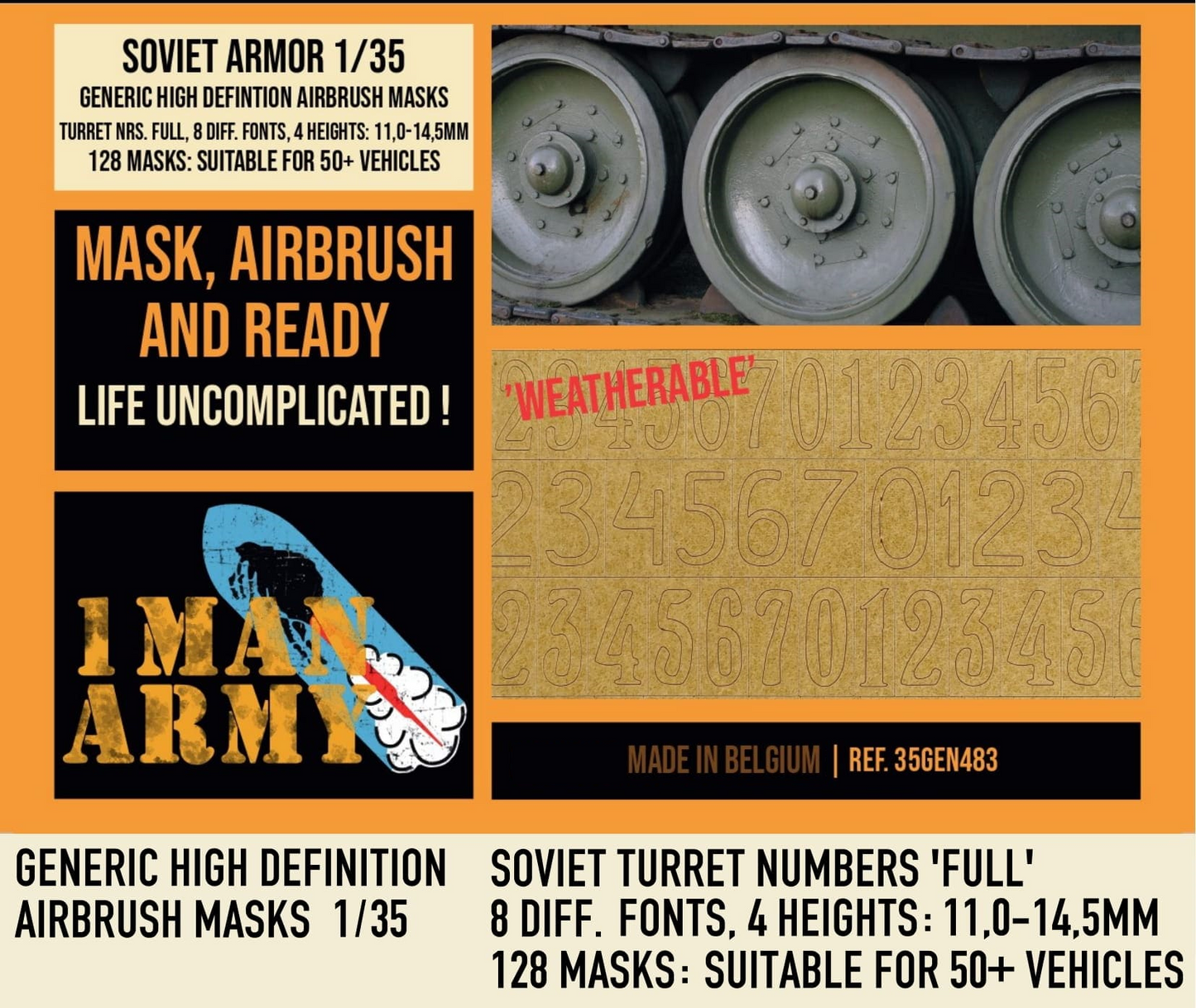 1ManArmy 1/35 Soviet Turret Numbers Full 11 to 14 5 Airbrush Paint Masks