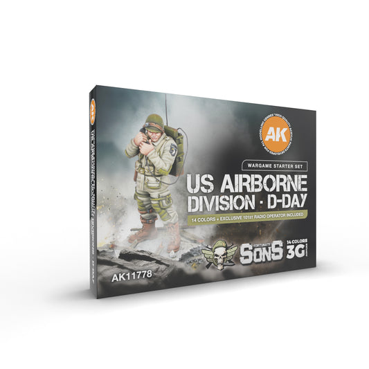 AK Interactive US Airborne Division D-Day Military Miniature Starter Set - 14 Colors & 1 Figure (Exclusive 101St Radio Operator)