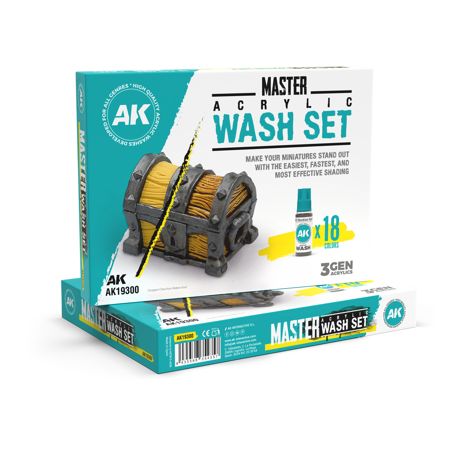 AK Interactive Master Acrylic Wash Set – Full Range (18 Colors)