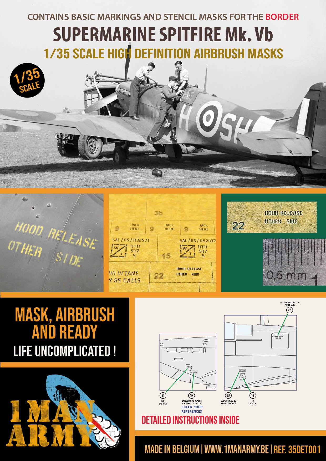 1ManArmy 1/35 Supermarine Spitfire Mk. Vb High Definition Mask for Border