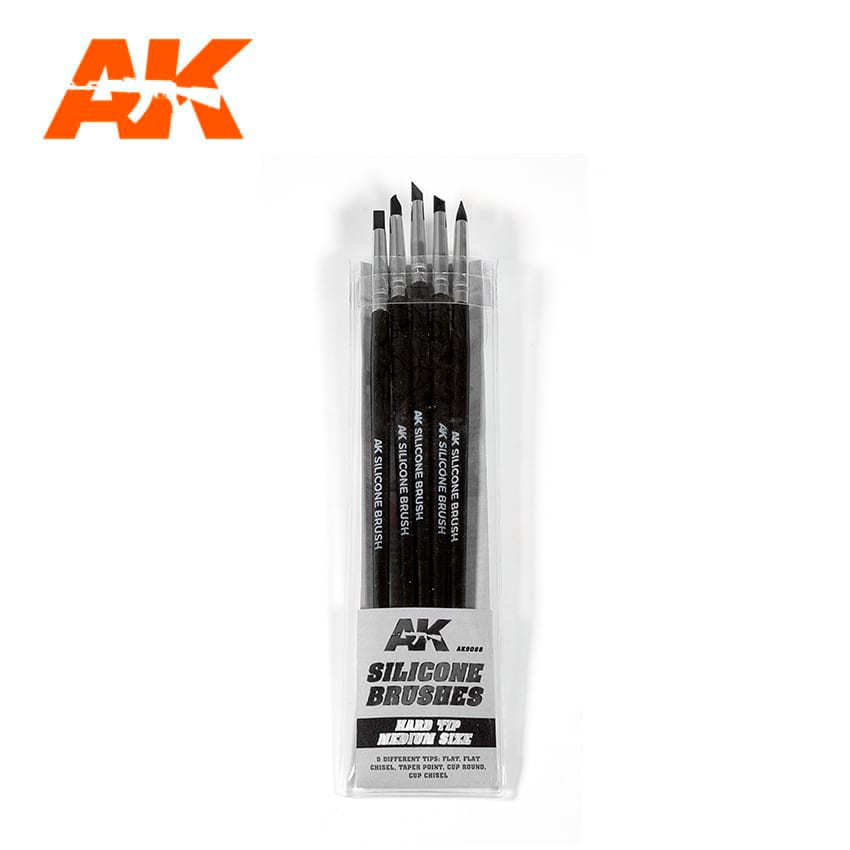 AK Interactive Silicone Brushes Hard Tip Medium - 5Pk