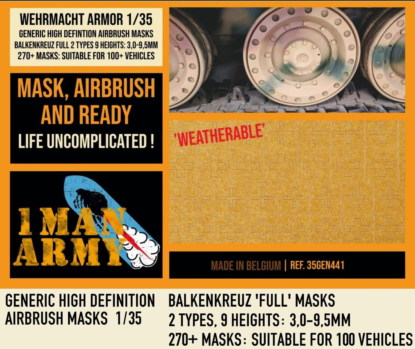1ManArmy 1/35 German Balkenkreuz Full 3 - 9.5 Airbrush Paint Masks