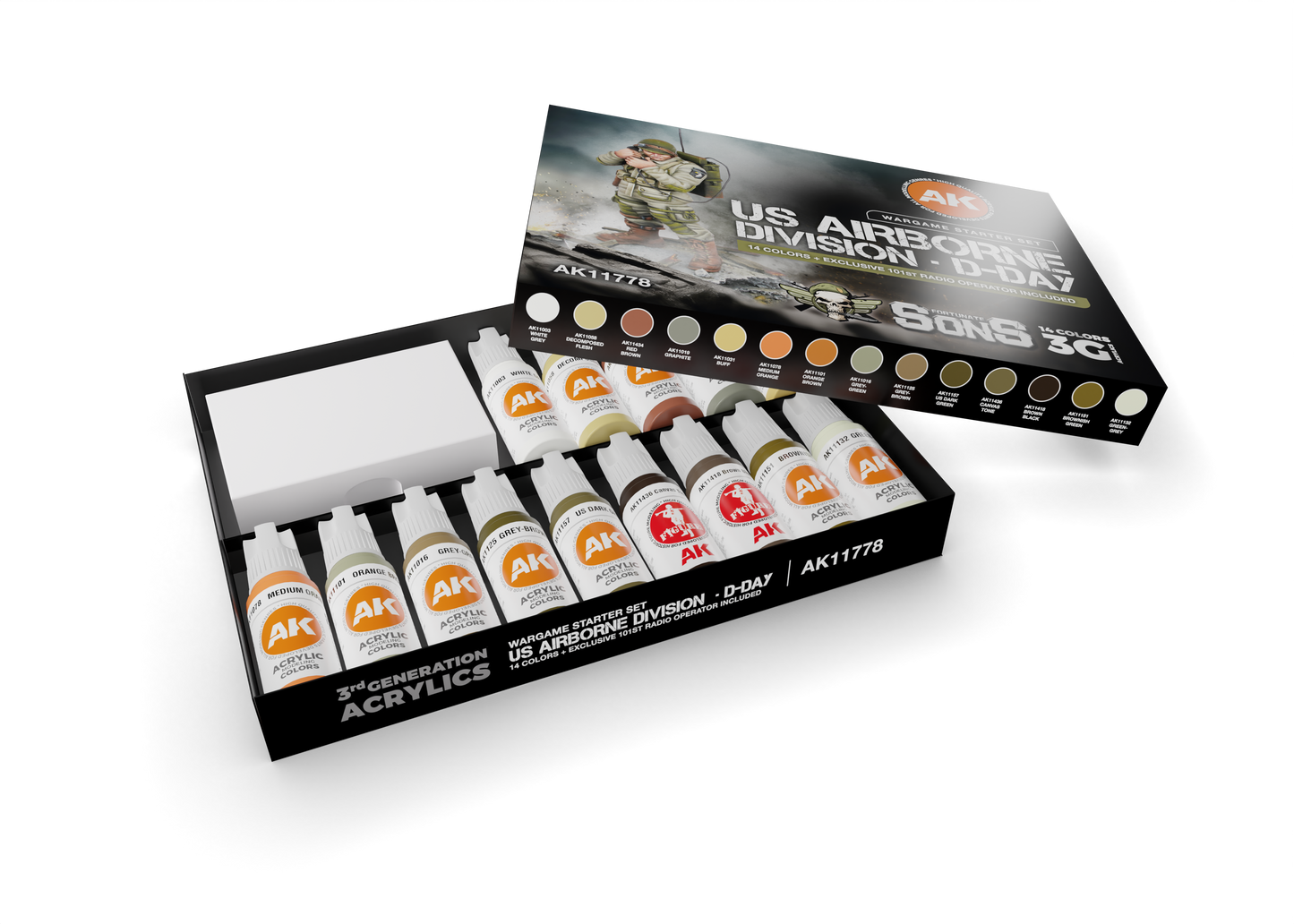 AK Interactive US Airborne Division D-Day Military Miniature Starter Set - 14 Colors & 1 Figure (Exclusive 101St Radio Operator)