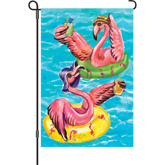 Poolside Flamingos Garden Flag