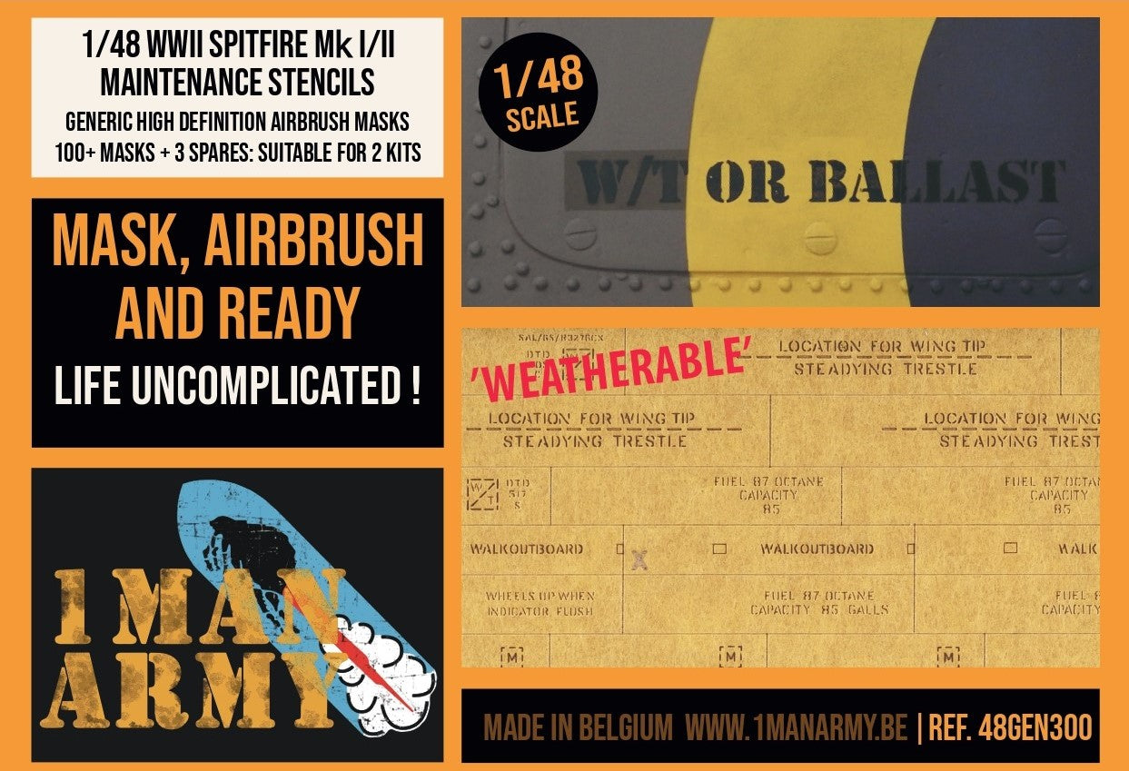 1ManArmy 1/48 Spitfire Mk I/II Generic Data Stencils Set