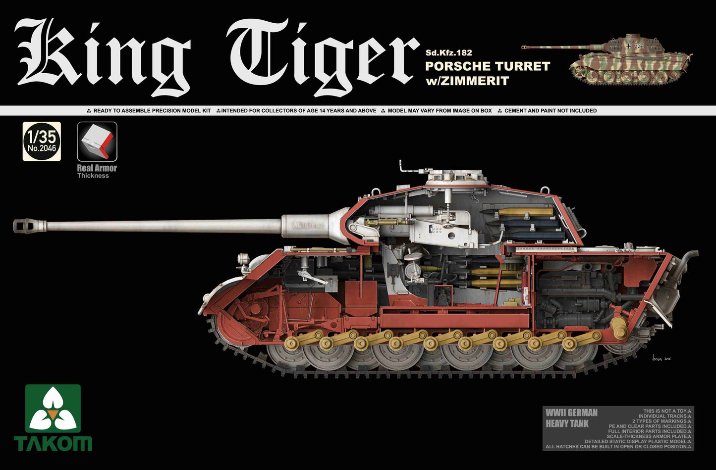 Takom 1/35 WWII German Heavy Tank Sd.Kfz.182 King Tiger Porsche Turret w/Zimmerit and interior (2046)