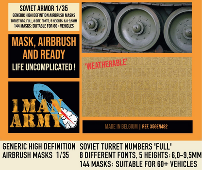 1ManArmy 1/35 Soviet Turret Numbers Full 6 to 9.5 Airbrush Paint Masks