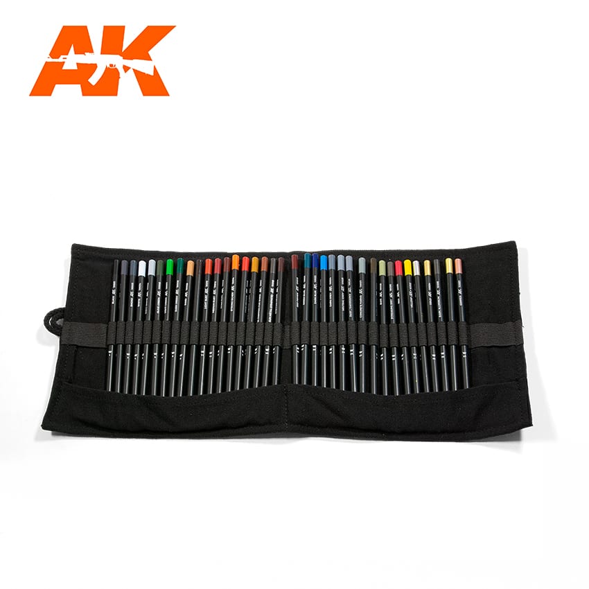 AK Interactive Weathering Pencil Full Range (37 Colors) with Cloth Case