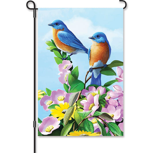 Floral Bluebirds Garden Flag