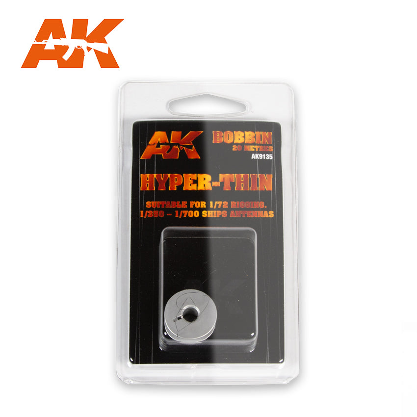 AK Interactive Elastic Rigging Bobbin Hyper-Thin for 1:72 / 1:360 / 1:700 - 20m / 66ft