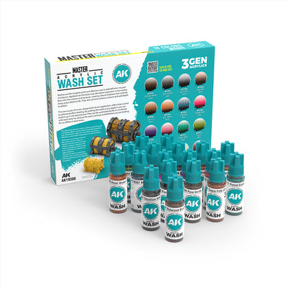 AK Interactive Master Acrylic Wash Set Full Range (18 Colors)