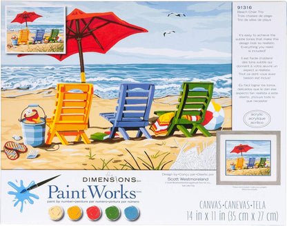 Beach Chair Trio w/Umbrella Paint by Number (14"x11")