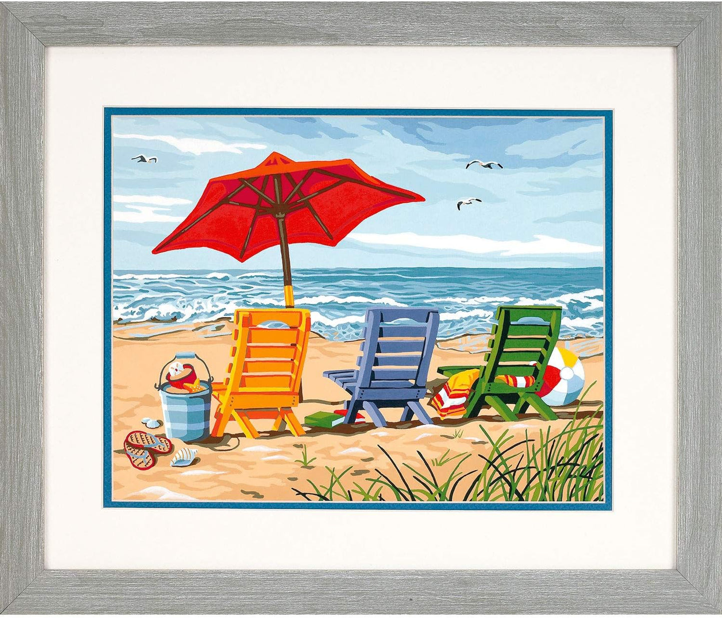 Beach Chair Trio w/Umbrella Paint by Number (14"x11")