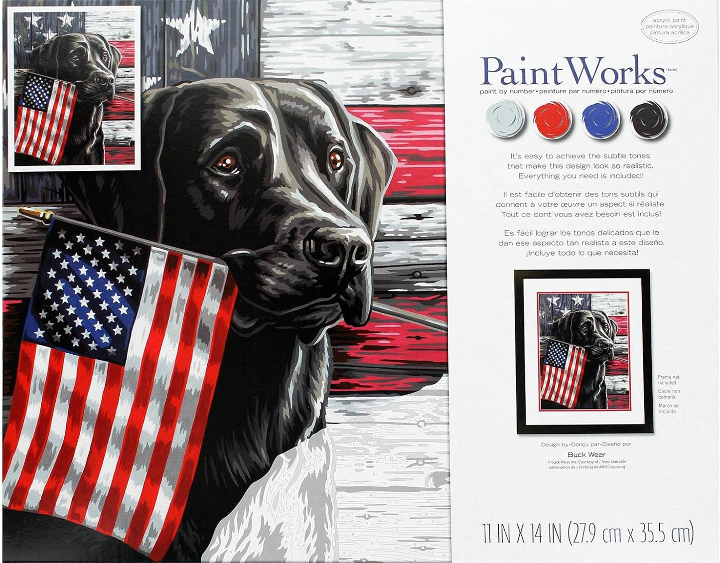 Patriotic Dog (Black Lab) w/Flag Paint by Number (11"x14")