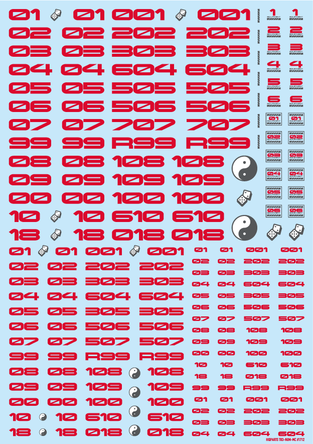 HiQ Parts TR Decal 3 Number Red (1pc)