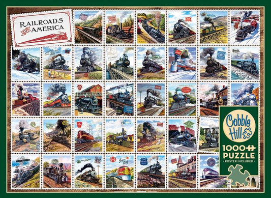 Railroads of America Postage Stamps Collage Puzzle (1000pc)