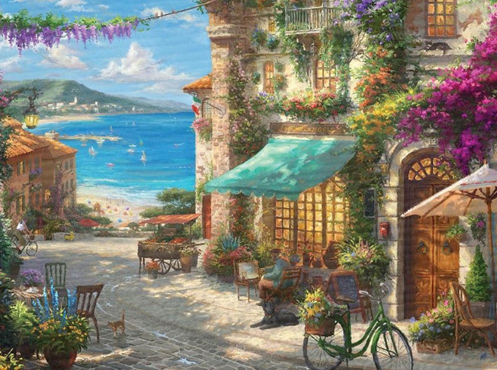 Italian Cafe By the Sea Paint by Number (12"x16")