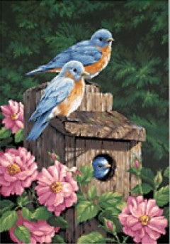 Garden Bluebirds w/Bird House Paint by Number