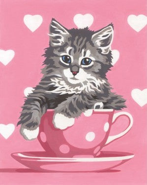 Kitten Tea Cup Paint by Number