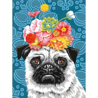 Pug with Flowers on Head Paint by Number