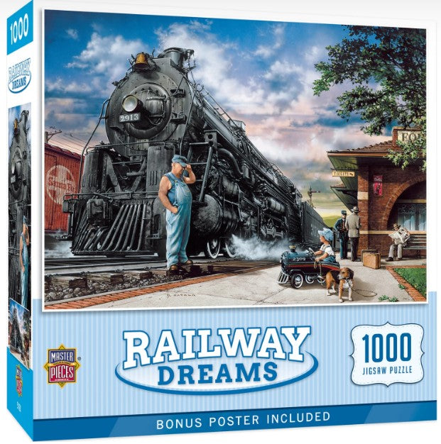 Railway Dreams: Train at Station & Boy w/Toy Train Puzzle (1000pc)