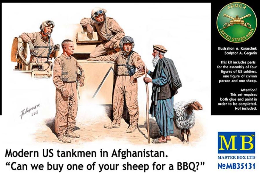 MASTER BOX 1/35 Modern US tankmen in Afghanistan. Can we buy one of your sheep for a BBQ?